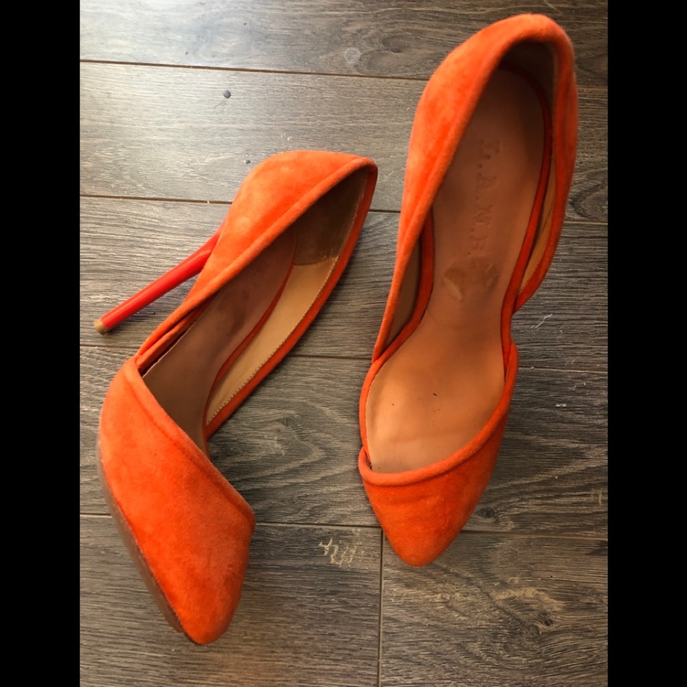 ⭐️SALE⭐️L.A.M.B. (Gwen Stefani) Orange suede/patent stilettos size 7M EUC